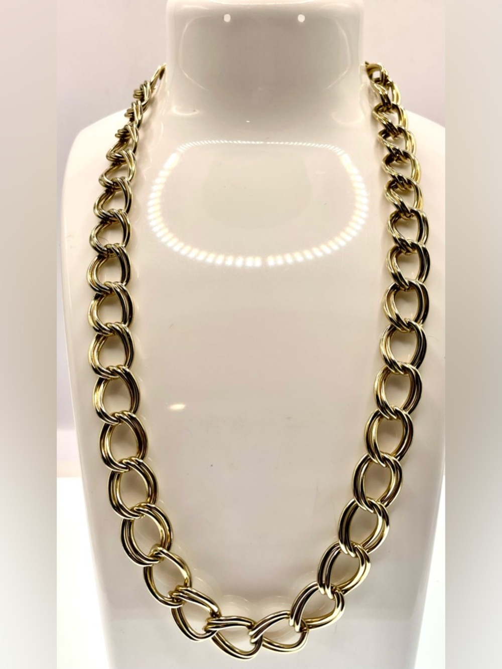 Vintage Chunky Double Link Chain Necklace Gold Tone Statement 90s